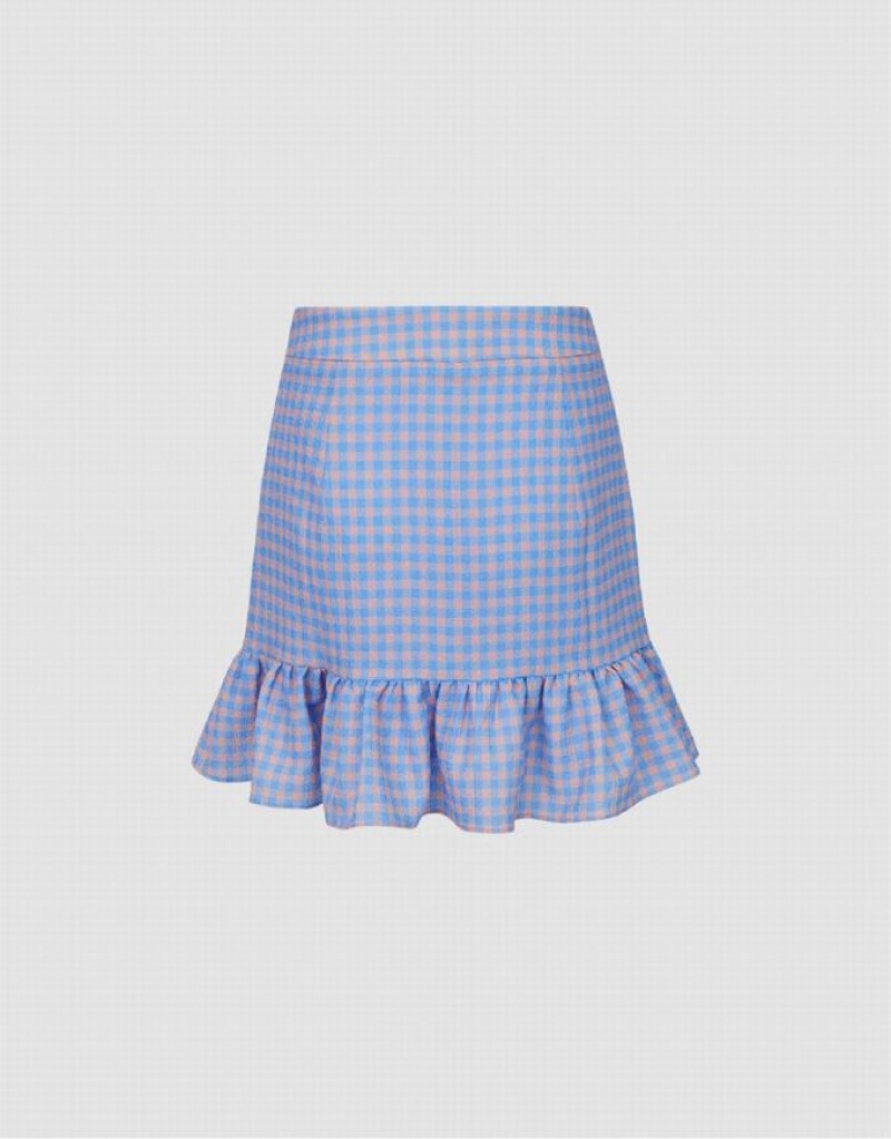 Blue Urban Revivo Checkered Mini A-Line Women's Skirts | ABMXQP-914