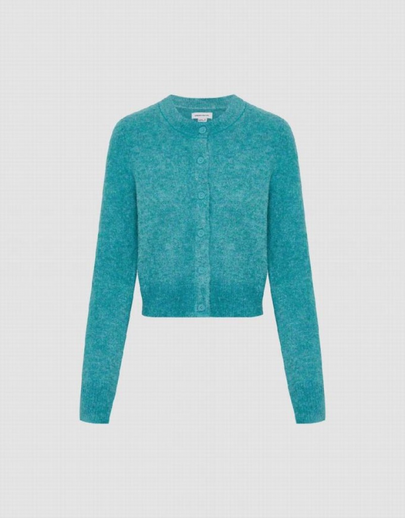 Blue Urban Revivo Crew Neck Knitted Women's Cardigan | ZMPCRE-697