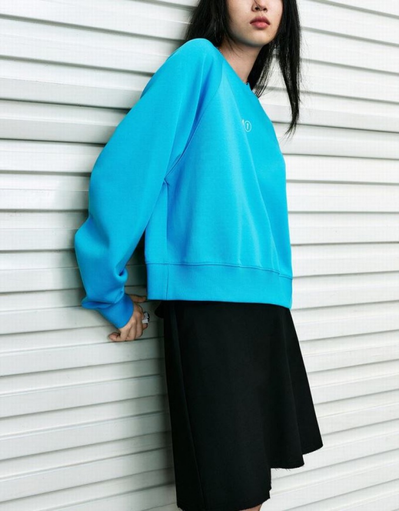 Blue Urban Revivo Crew Neck Loose Women's Sweatshirts | ZNXWDT-048