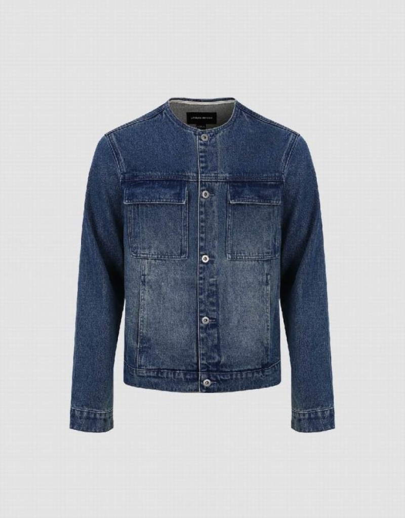 Blue Urban Revivo Crew Neck Men's Denim Jackets | WIXNDQ-690