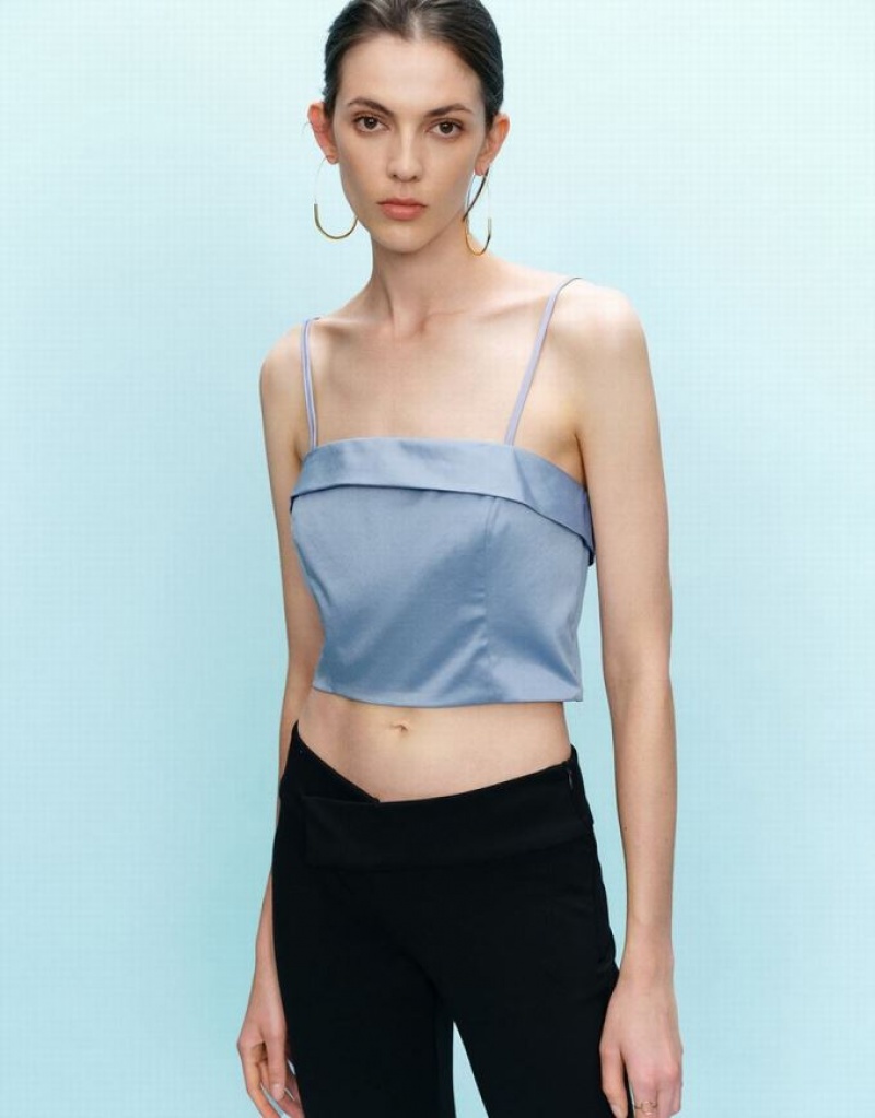 Blue Urban Revivo Cropped Women\'s Camisole | JDWKFR-852