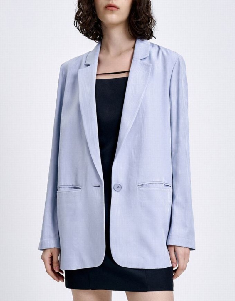 Blue Urban Revivo Floral Jacquard Single Breasted Women's Blazers | MYOGNV-538