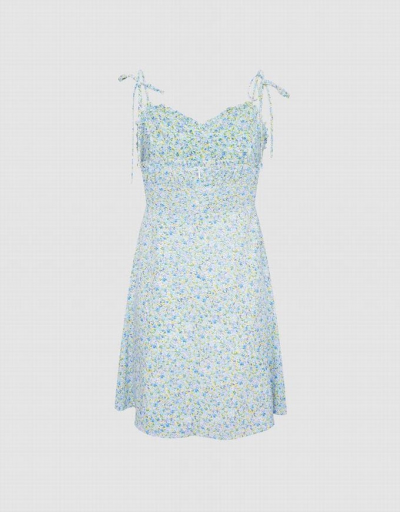 Blue Urban Revivo Floral Print Cami Women's Dress | IDVMWP-157