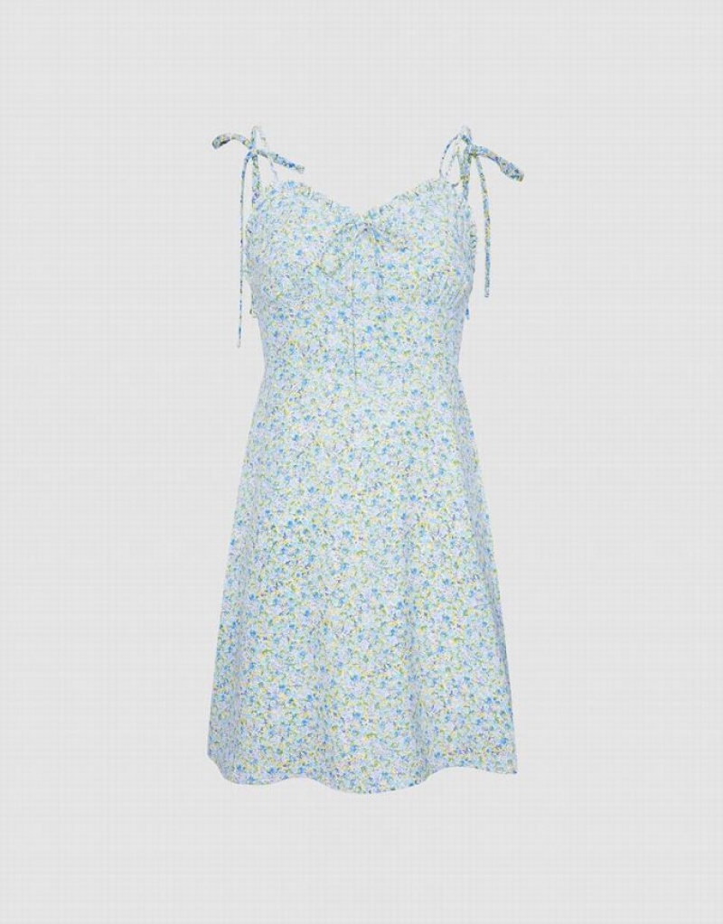 Blue Urban Revivo Floral Print Cami Women\'s Dress | IDVMWP-157