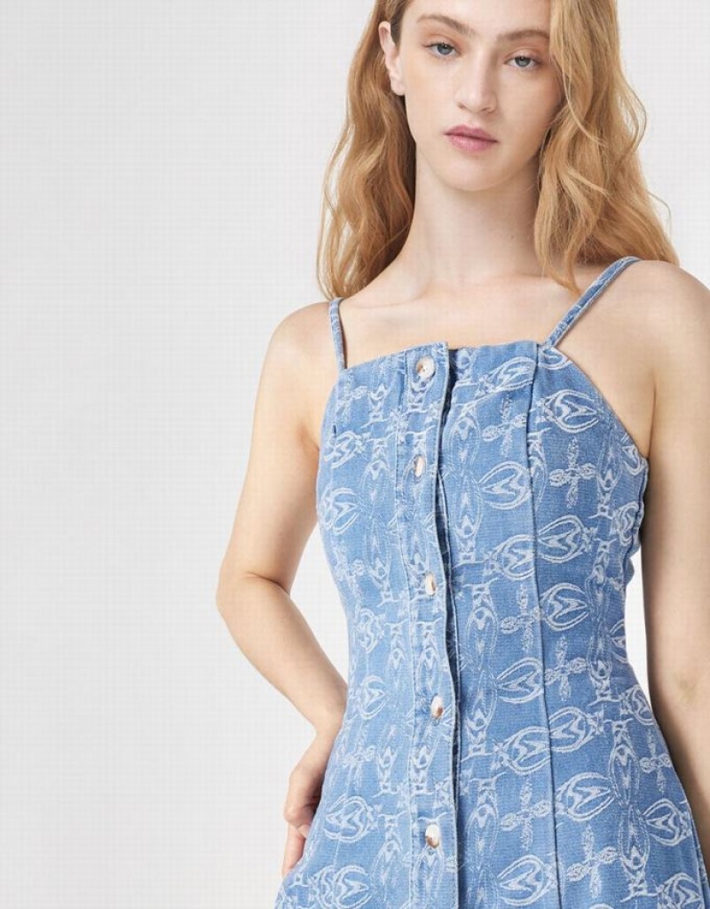 Blue Urban Revivo Geo Pattern Cami Women's Denim Dress | GLRFDH-035