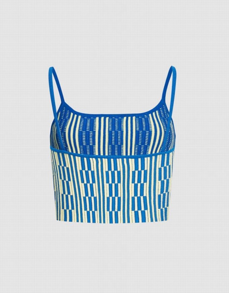 Blue Urban Revivo Geo Pattern Knitted Women's Camisole | MRADKS-629