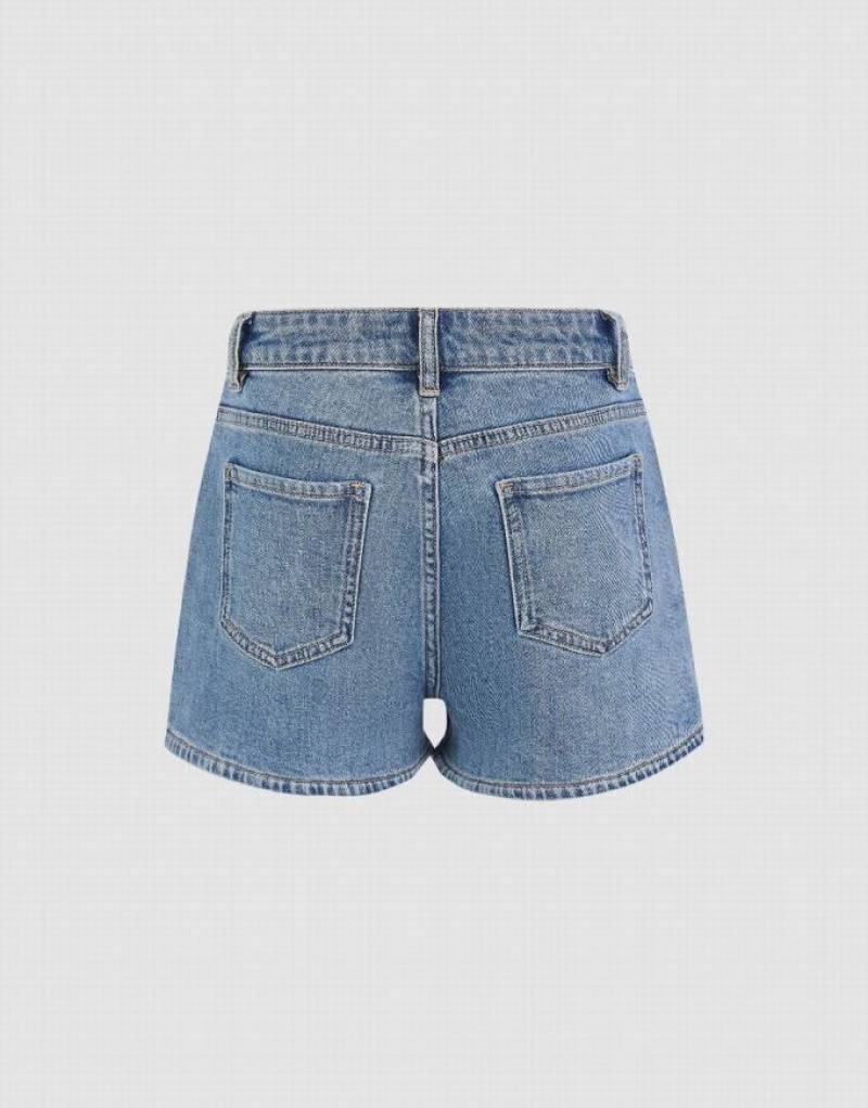 Blue Urban Revivo Glamor Women's Denim Shorts | DQOTXG-872