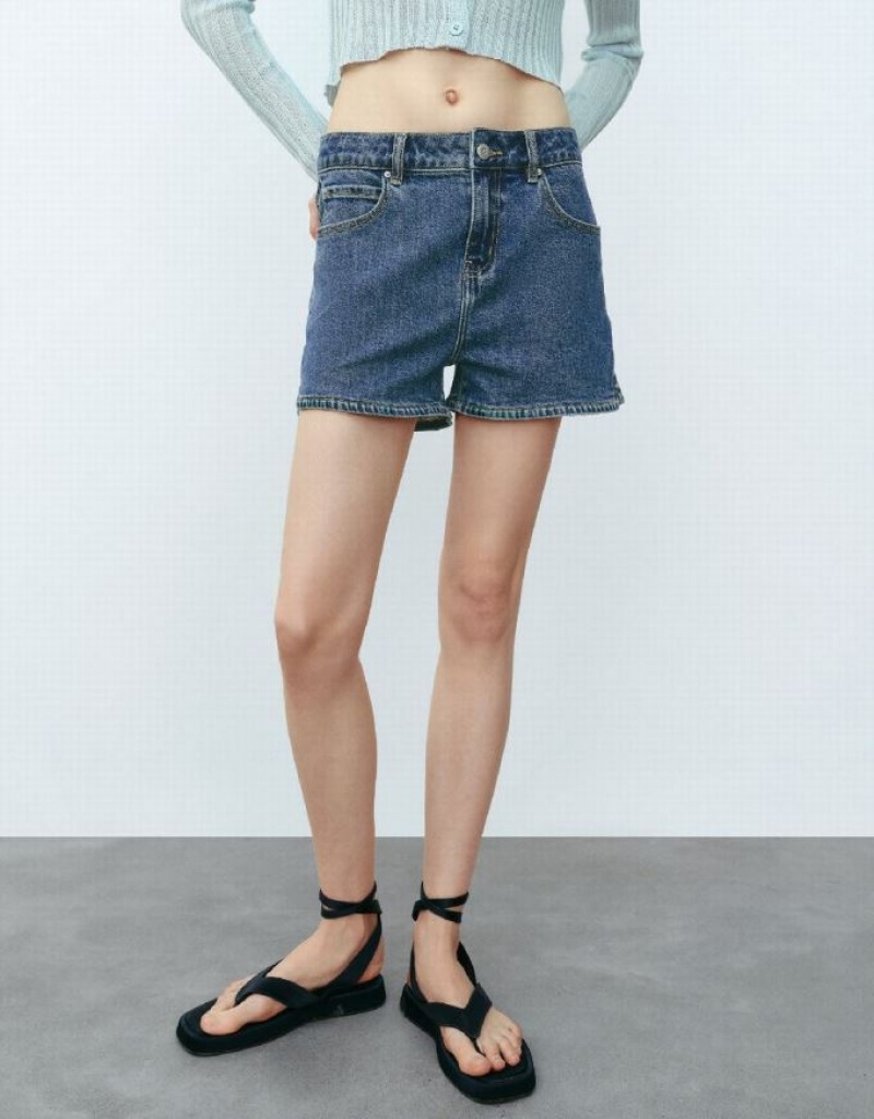 Blue Urban Revivo Glamor Women's Denim Shorts | XMLUAB-529