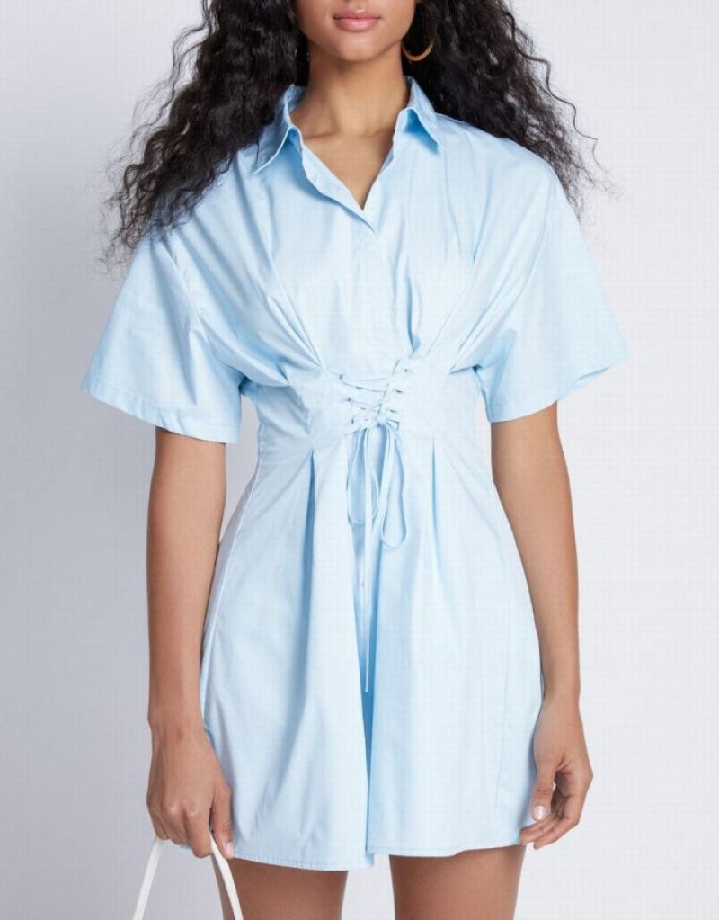 Blue Urban Revivo Lace Up Detail Women's Shirt Dress | PFOKJY-489