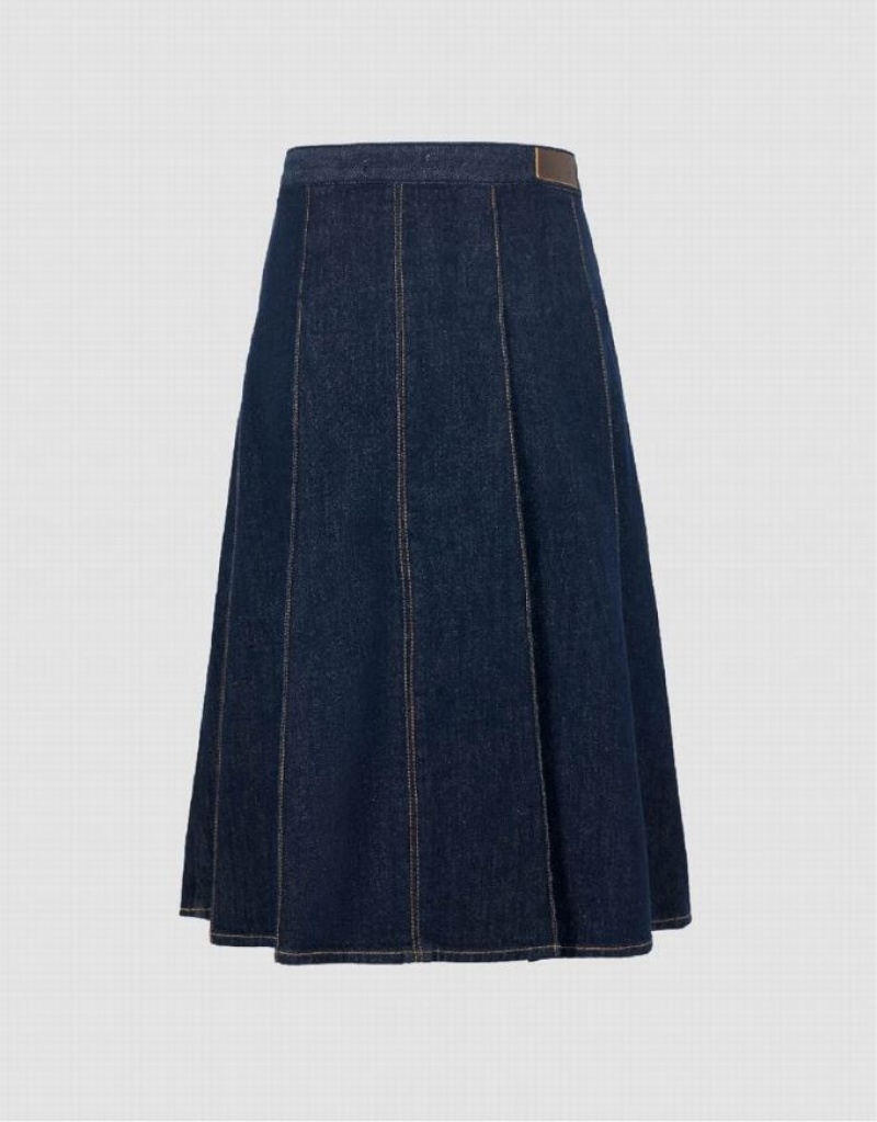 Blue Urban Revivo Midi A-Line Women's Denim Skirt | ZDPCOG-064