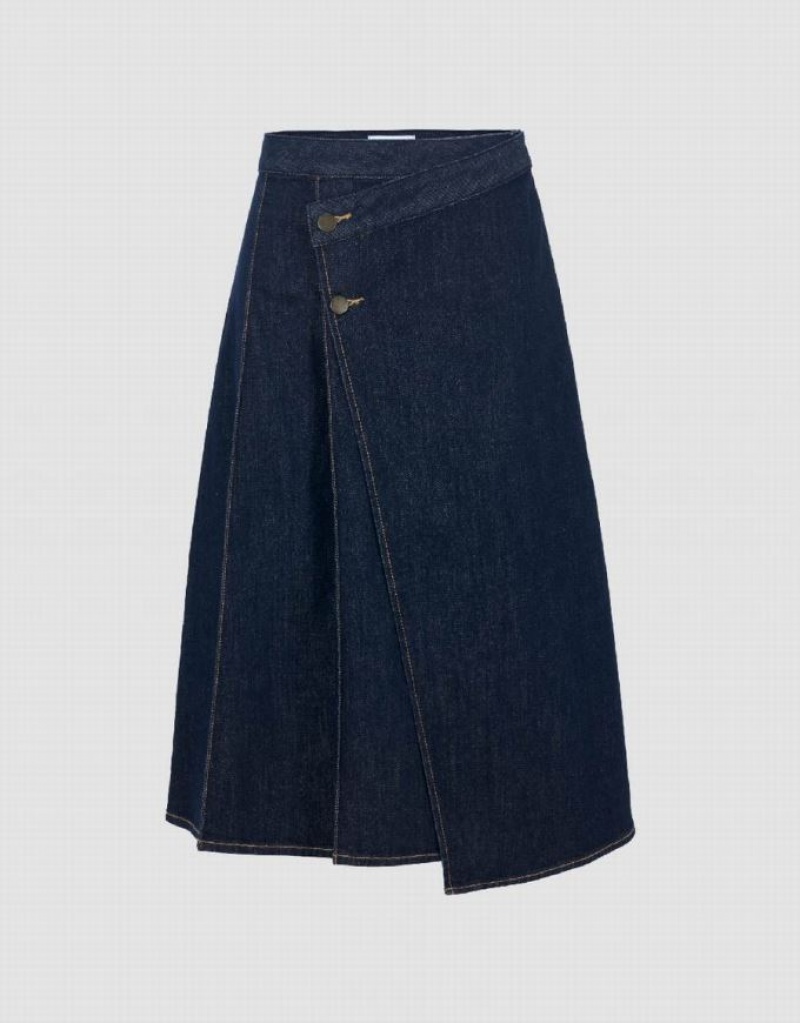 Blue Urban Revivo Midi A-Line Women\'s Denim Skirt | ZDPCOG-064