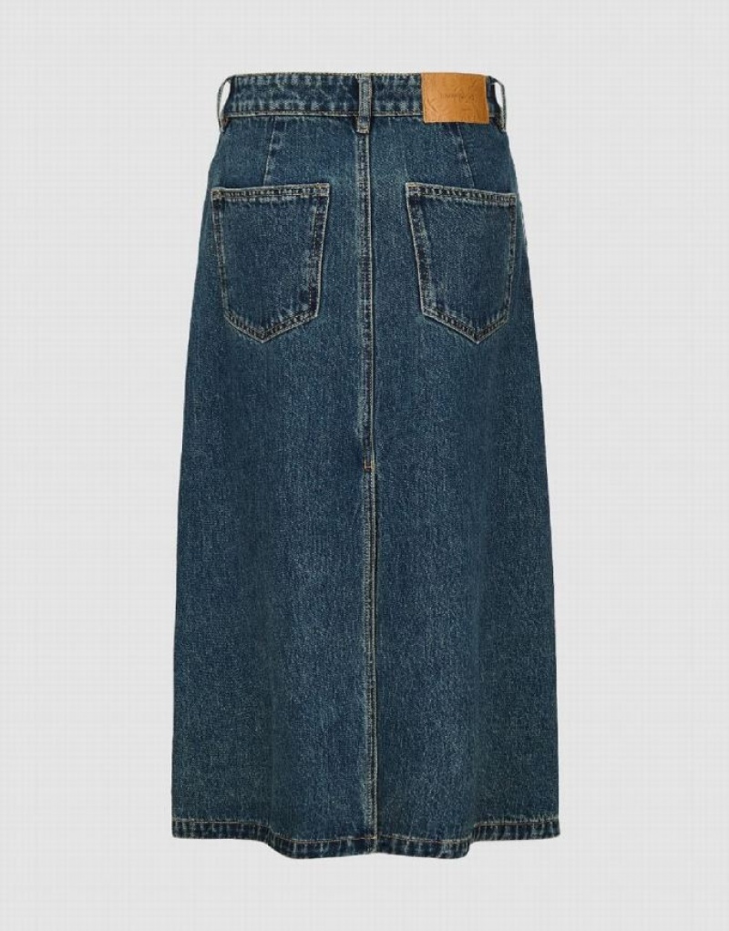 Blue Urban Revivo Midi A-Line Women's Denim Skirt | MSNFBG-890