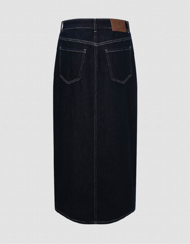 Blue Urban Revivo Midi Straight Women's Denim Skirt | IYNZQH-124