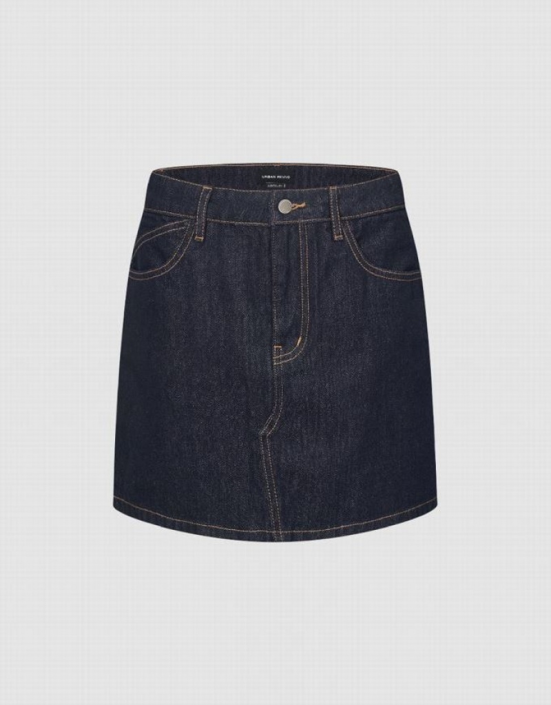 Blue Urban Revivo Mini A-Line Women\'s Denim Skirt | BIEHJY-234