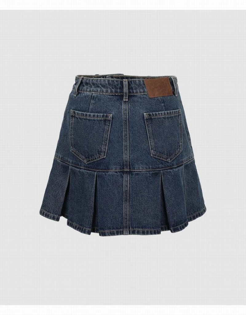 Blue Urban Revivo Mini A-Line Women's Denim Skirt | OKFYXS-564