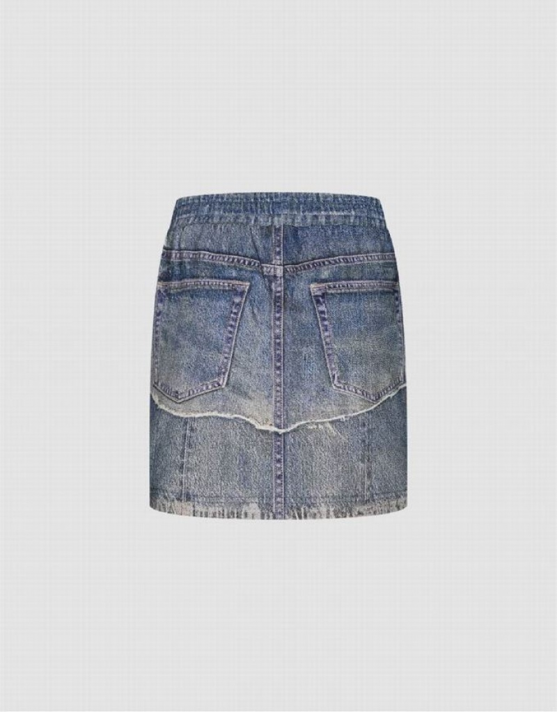 Blue Urban Revivo Mini Straight Women's Denim Skirt | UXHRZO-523