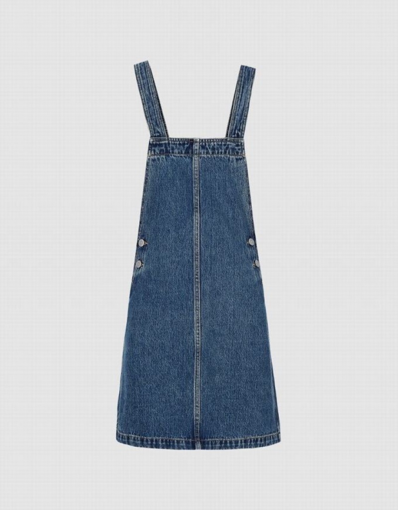 Blue Urban Revivo Pinafore Women\'s Denim Dress | PFZYDR-295