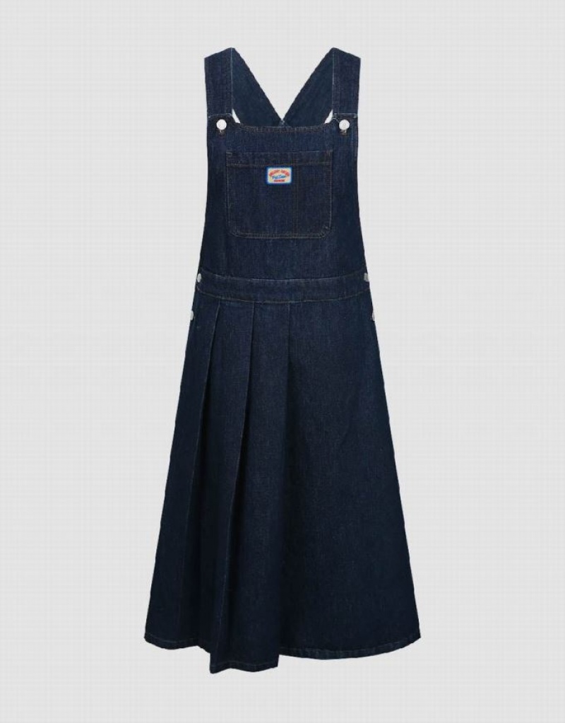 Blue Urban Revivo Pinafore Women's Denim Dress | MZYHKJ-518