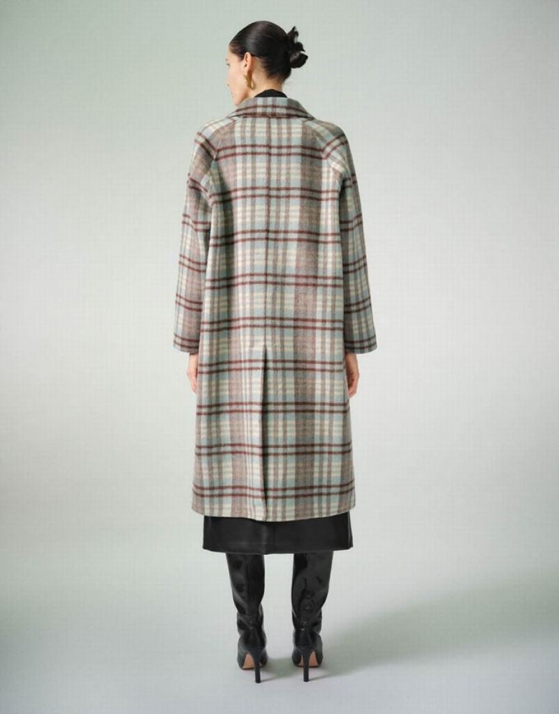 Blue Urban Revivo Plaid Straight Women's Coats | PGKDQH-708