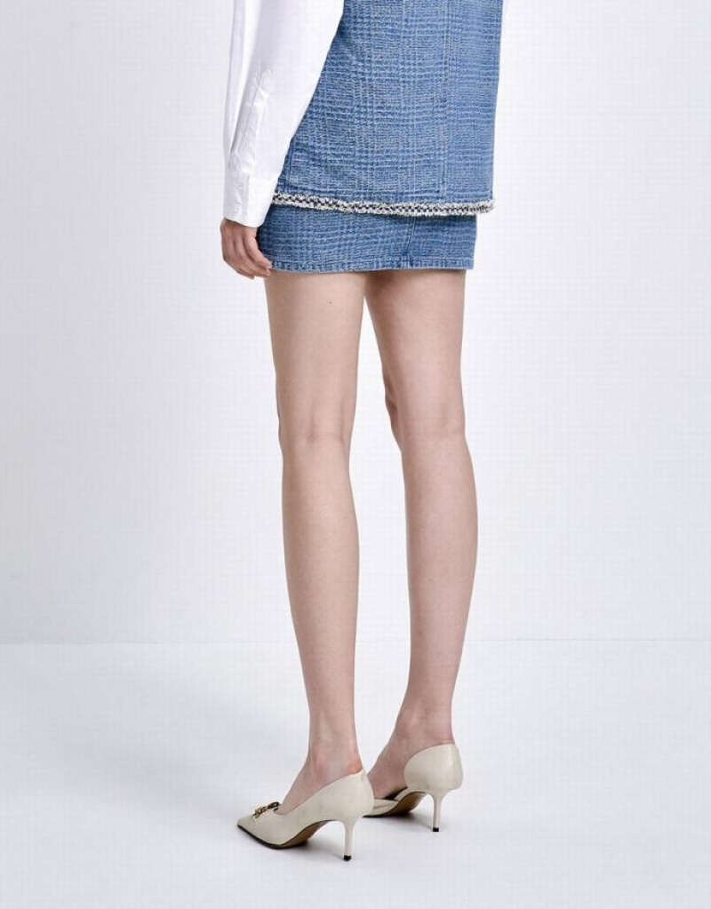 Blue Urban Revivo Plaid Women's Denim Skirt | KLQSGH-542