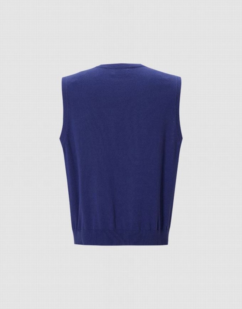 Blue Urban Revivo Plain Men's Sweaters | XIWEQB-341