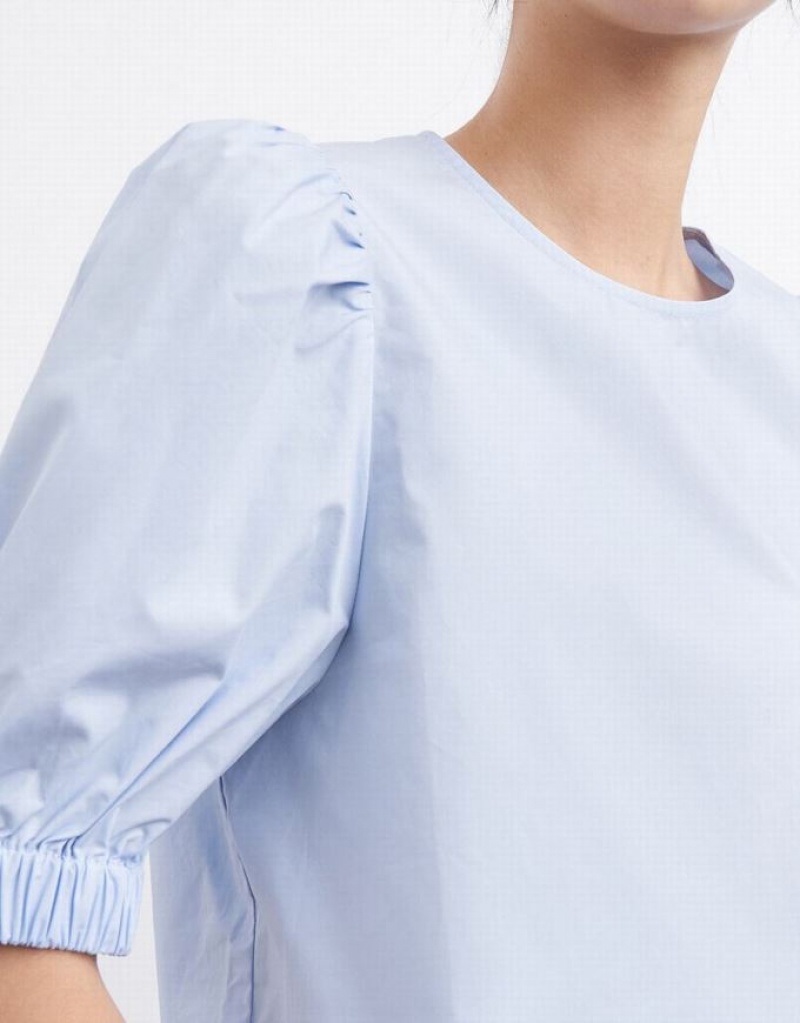 Blue Urban Revivo Plain Puff Sleeve Women's Blouse | XYCQLZ-730