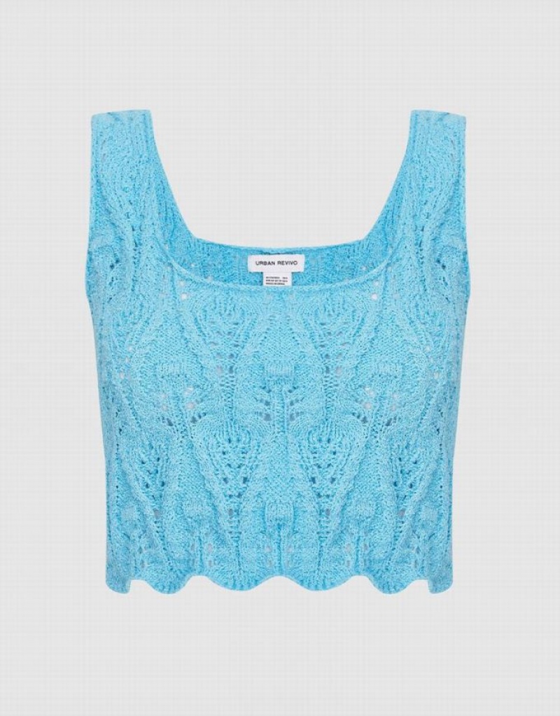 Blue Urban Revivo Pointelle Sleeveless Knitted Women\'s Tank Top | YXBAZC-401