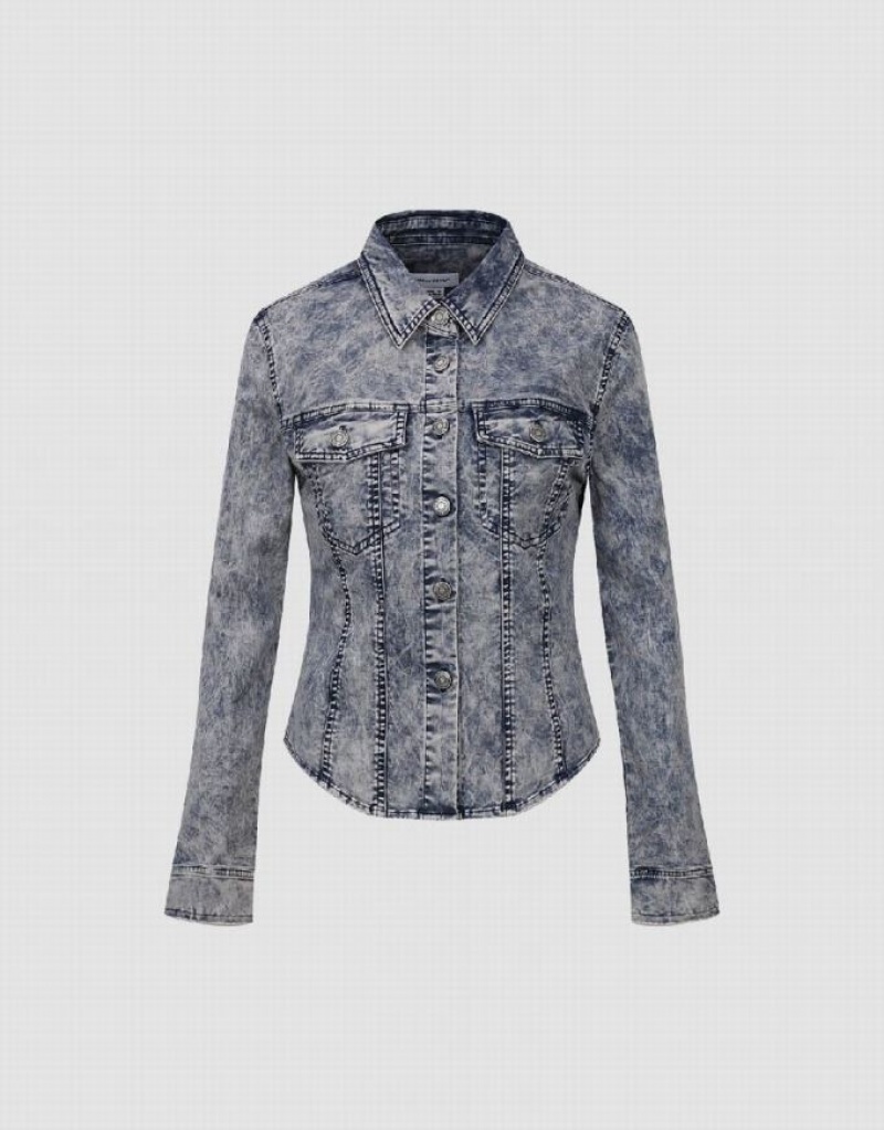 Blue Urban Revivo Press Buttoned Skater Women's Shirts | TYPWNE-329