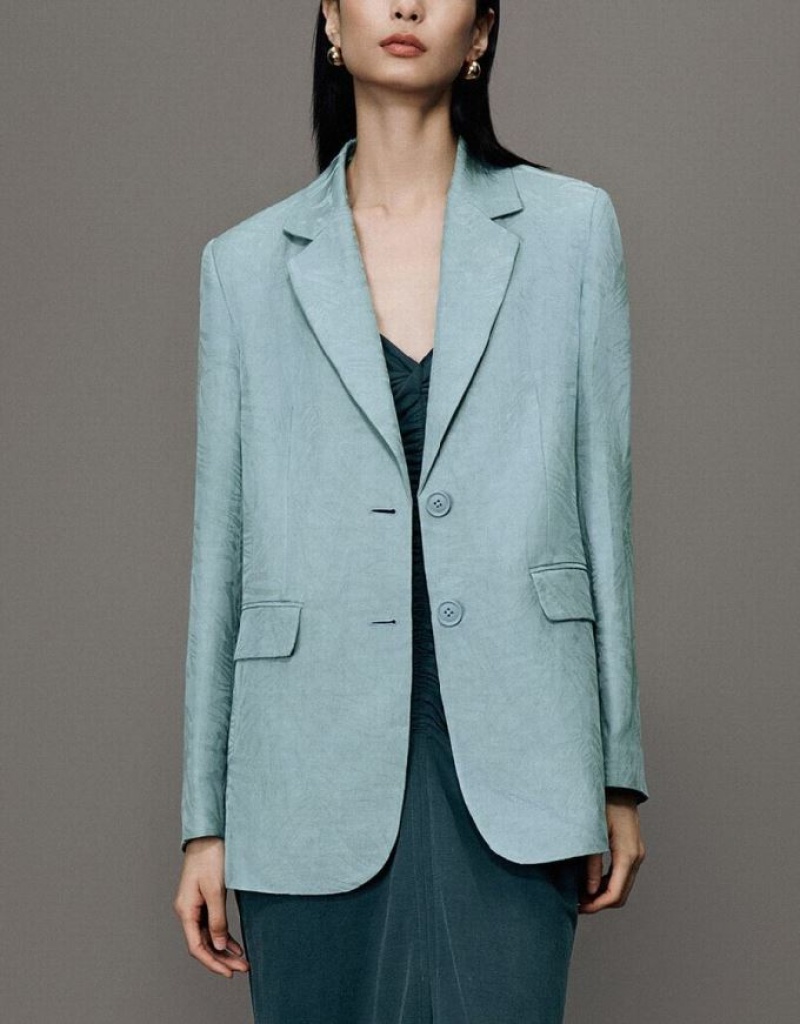 Blue Urban Revivo Pritned Notch Lapel Women's Blazers | ZILCQW-436