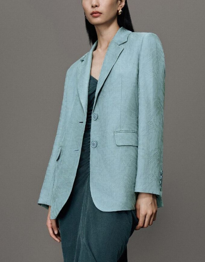 Blue Urban Revivo Pritned Notch Lapel Women's Blazers | ZILCQW-436