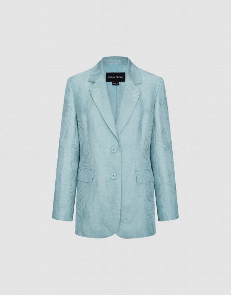 Blue Urban Revivo Pritned Notch Lapel Women\'s Blazers | ZILCQW-436