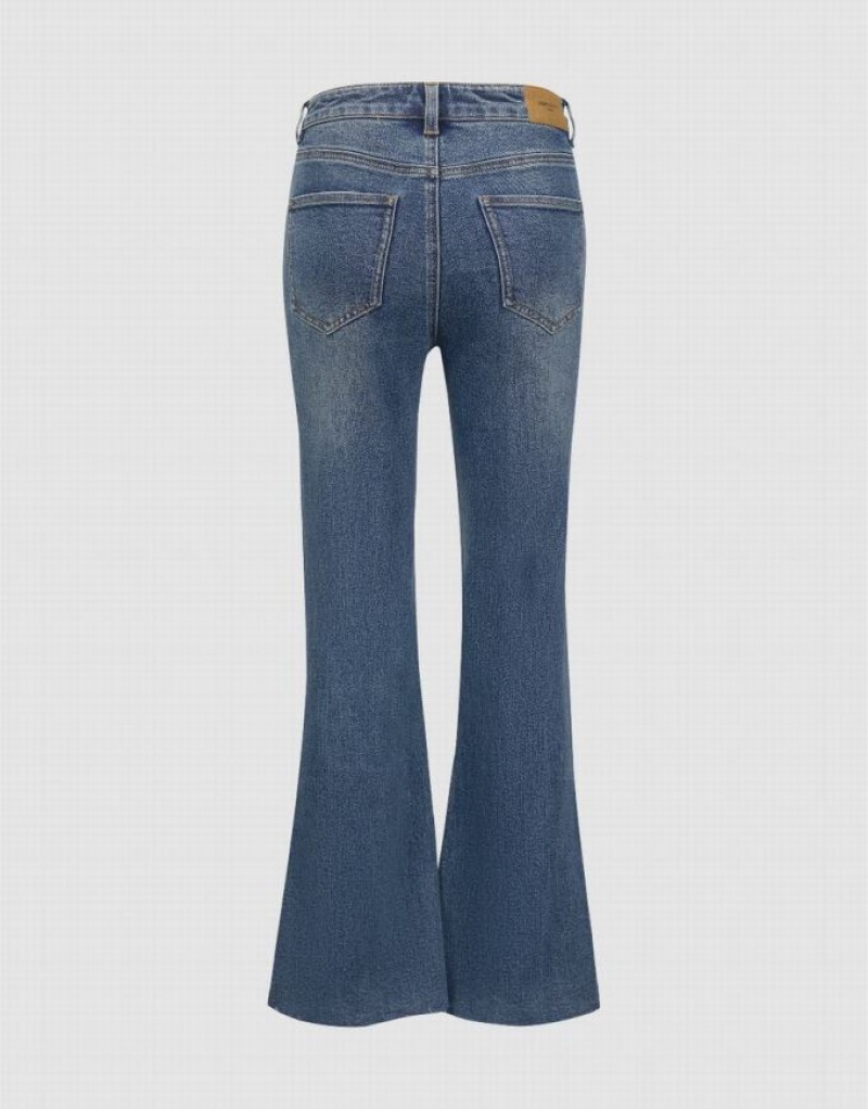 Blue Urban Revivo Raw Hem Flare Women's Jeans | CSPLYJ-205