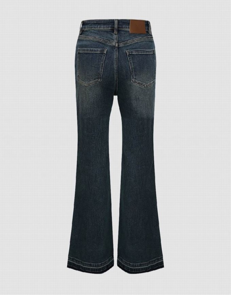 Blue Urban Revivo Raw Hem Flare Women's Jeans | EBHZPW-983