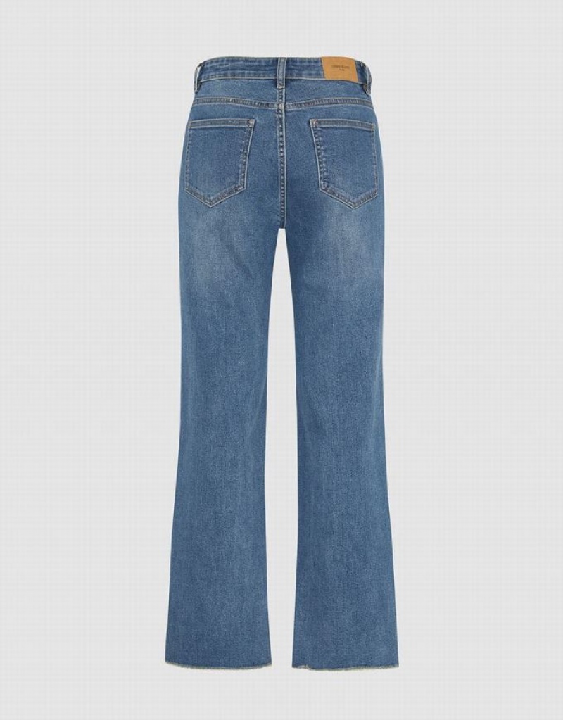 Blue Urban Revivo Raw Hem Straight Women's Jeans | EVNSOC-795