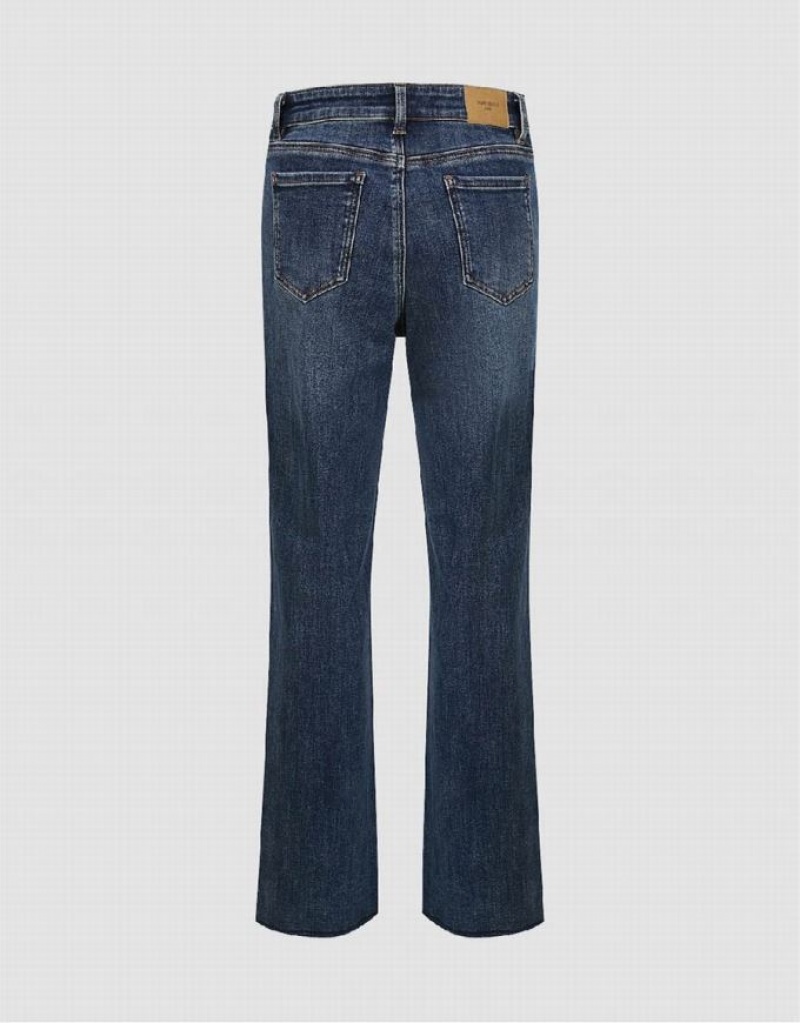 Blue Urban Revivo Raw Hem Straight Women's Jeans | LDNQEA-214