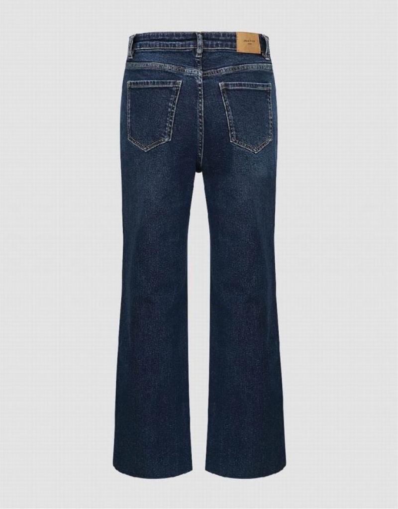 Blue Urban Revivo Raw Hem Straight Women's Jeans | MDXBOR-801