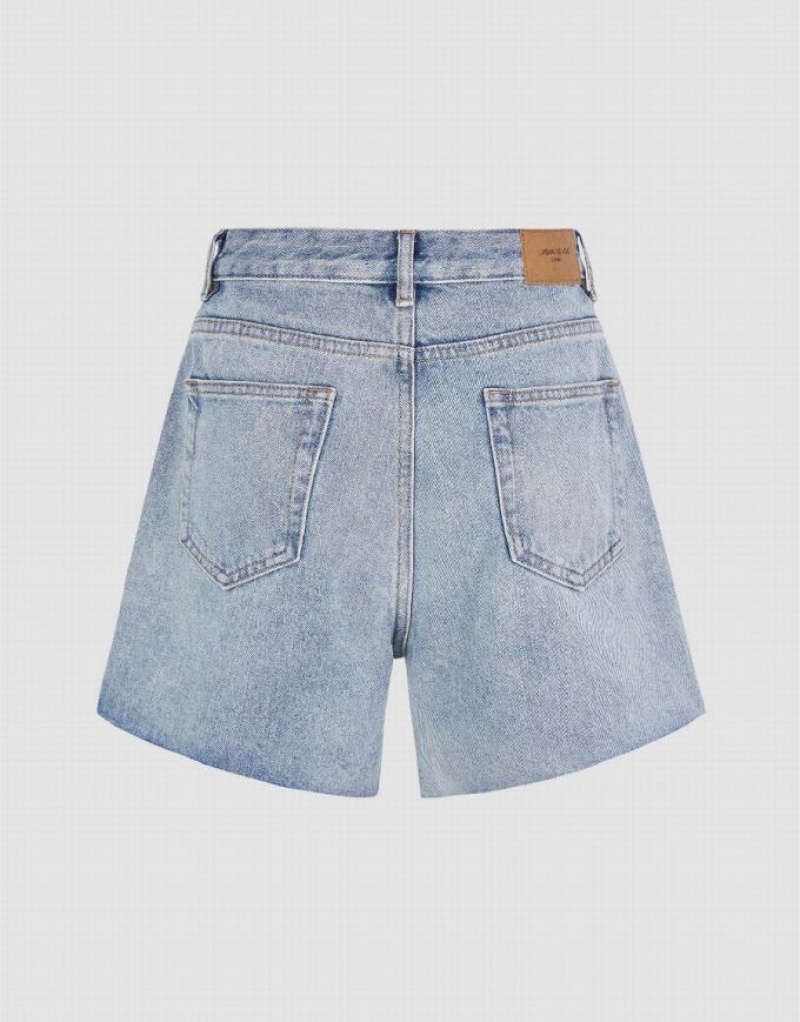 Blue Urban Revivo Raw Hem Women's Denim Shorts | QLHPBN-290