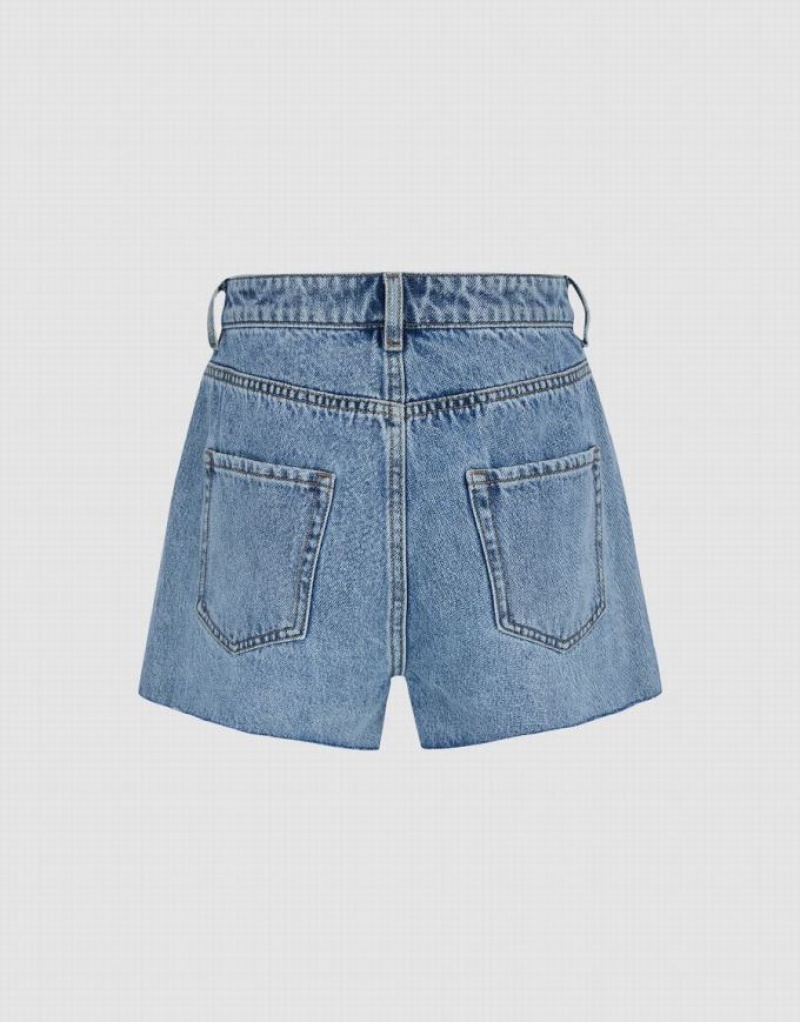 Blue Urban Revivo Raw Hem Women's Denim Shorts | AGOFMP-082