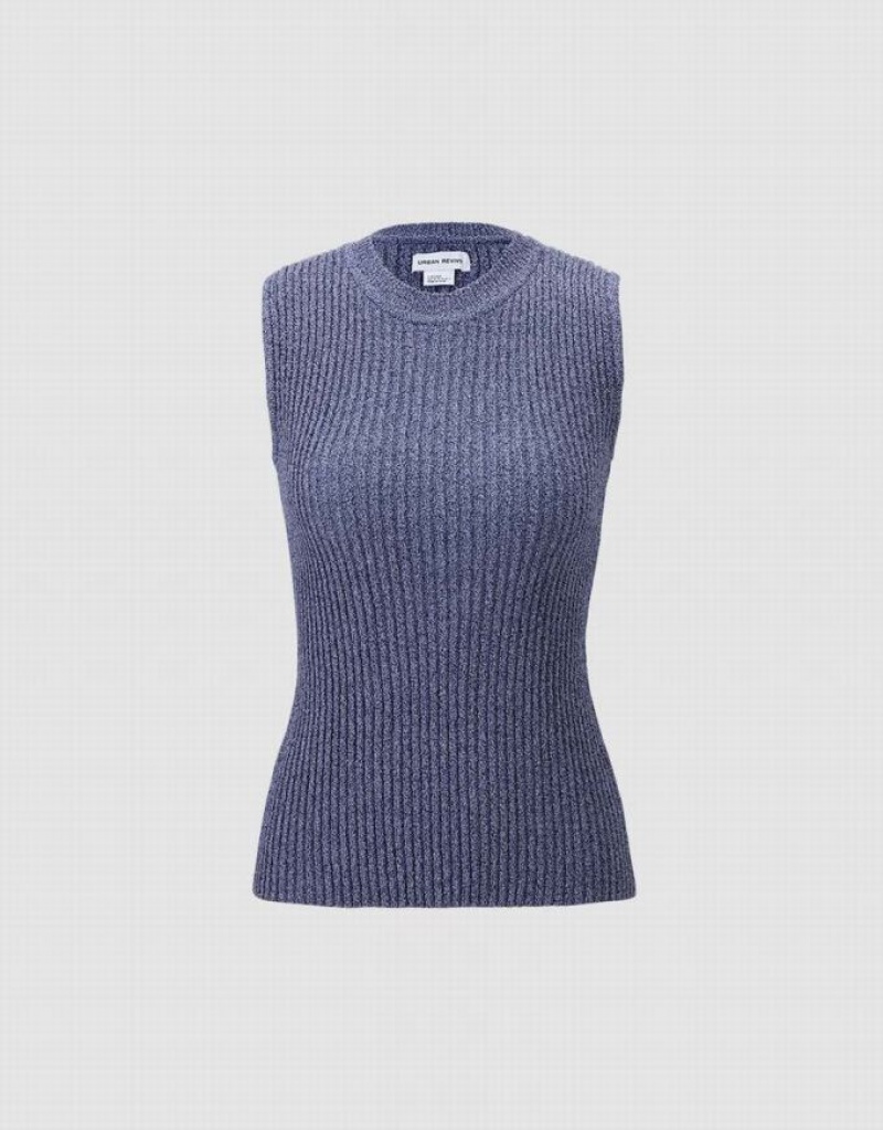 Blue Urban Revivo Rib Knit Women's Tank Top | XBCPRG-620