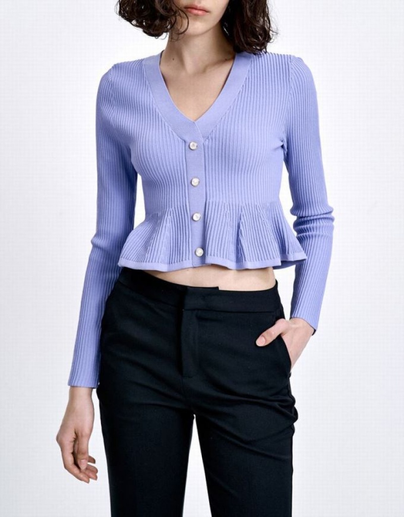 Blue Urban Revivo Ribbed Knit Button Front Knitted Top Women's Cardigan | KYMDVF-761