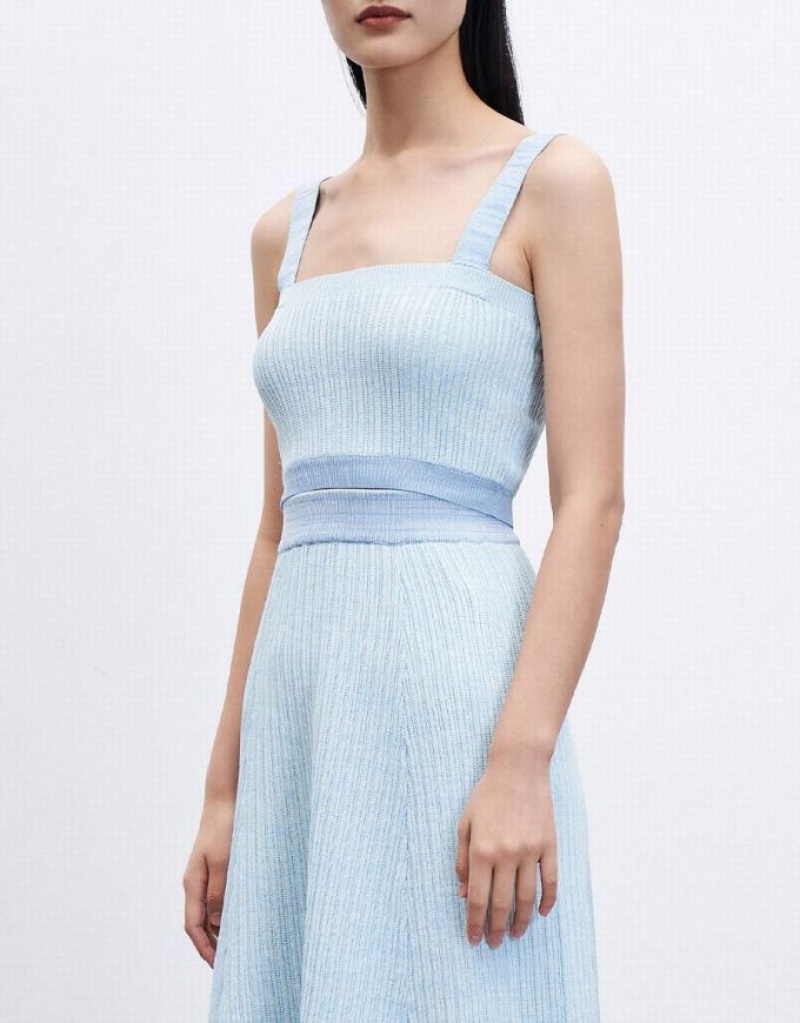 Blue Urban Revivo Ribbed Knit Women's Camisole | IJXQNP-729