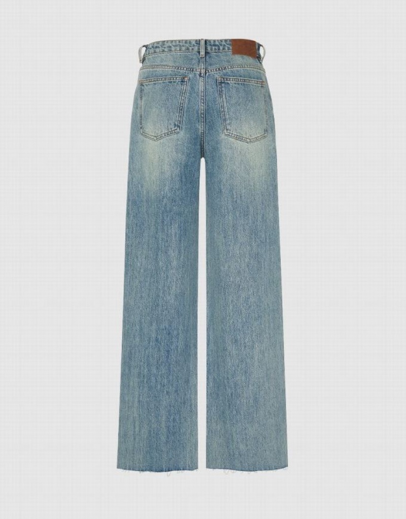 Blue Urban Revivo Ripped Wide-Leg Women's Jeans | YCOWQP-032