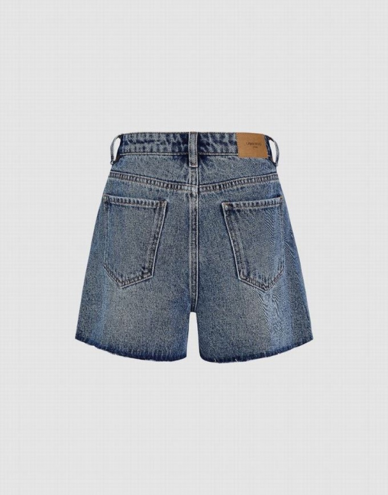 Blue Urban Revivo Ripped Women's Denim Shorts | JAHGFB-158