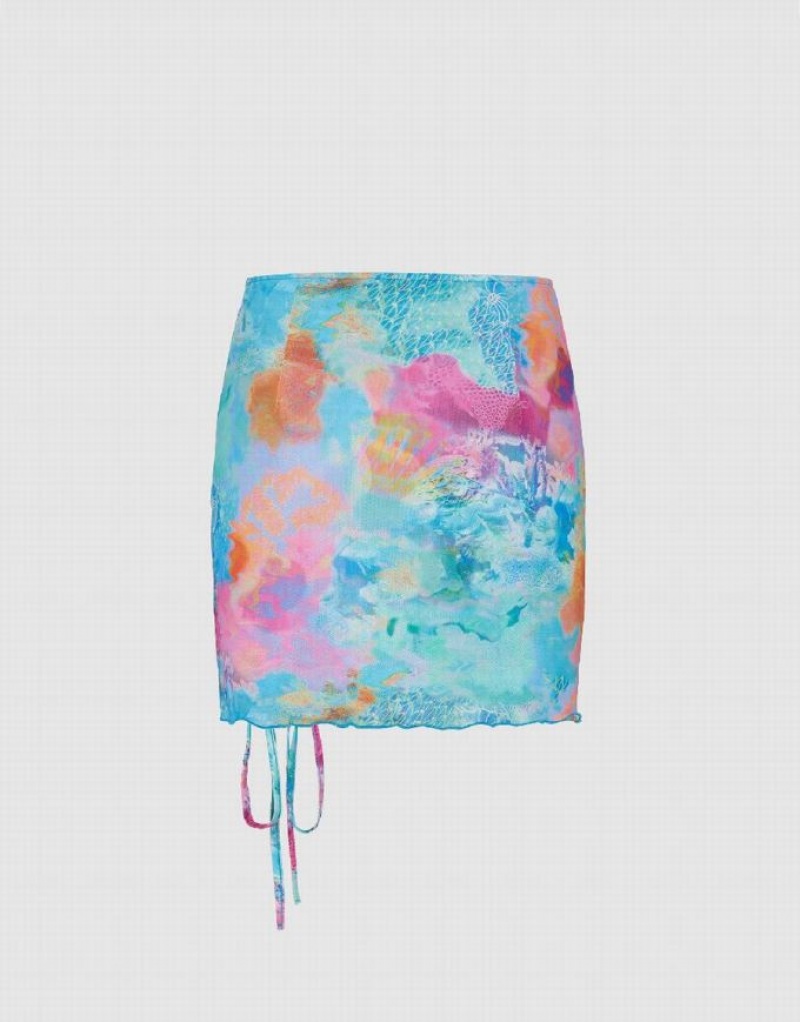 Blue Urban Revivo Ruched Mini Straight Women's Skirts | CBWMXO-560