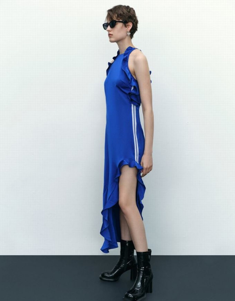 Blue Urban Revivo Ruffle Hem Sleeveless Skinny-Fit Women's Dress | QFXBUN-509