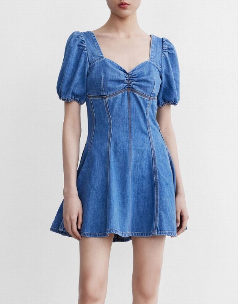 Blue Urban Revivo Skater Women's Denim Dress | PRULWQ-214