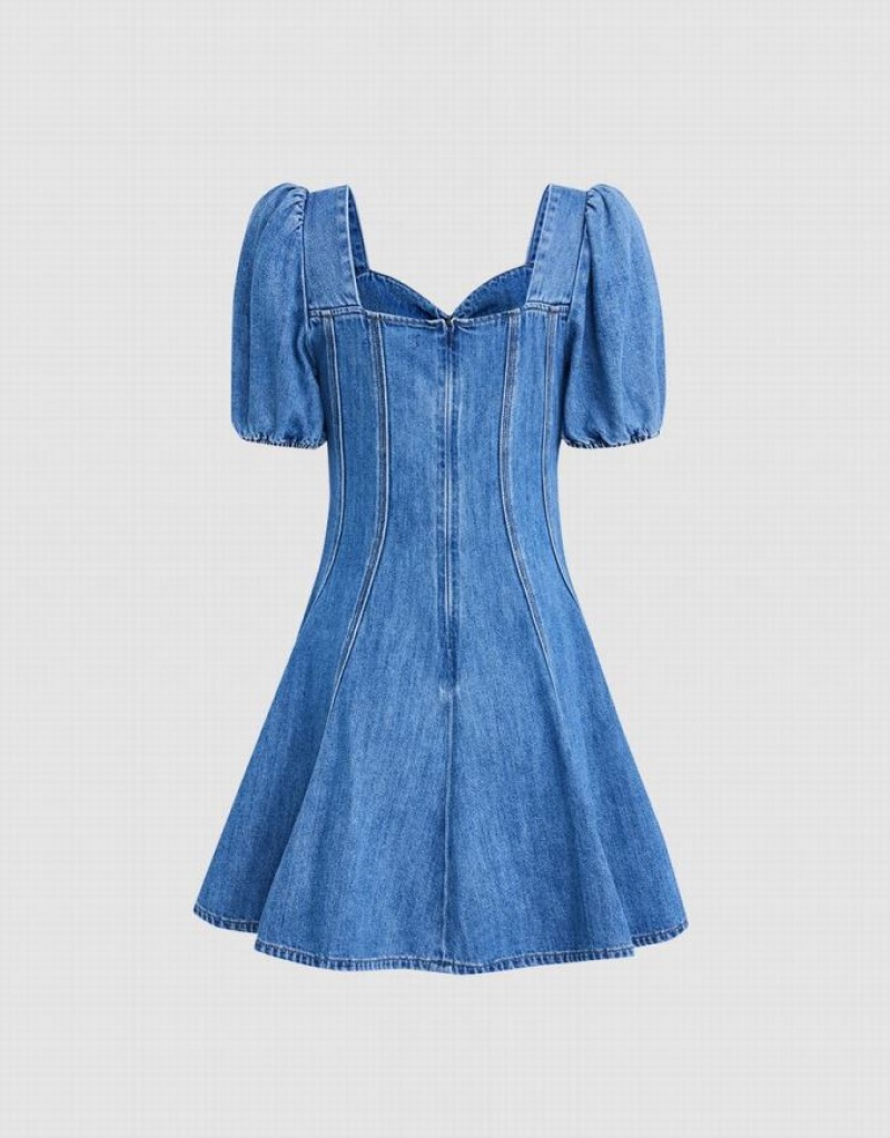 Blue Urban Revivo Skater Women's Denim Dress | PRULWQ-214