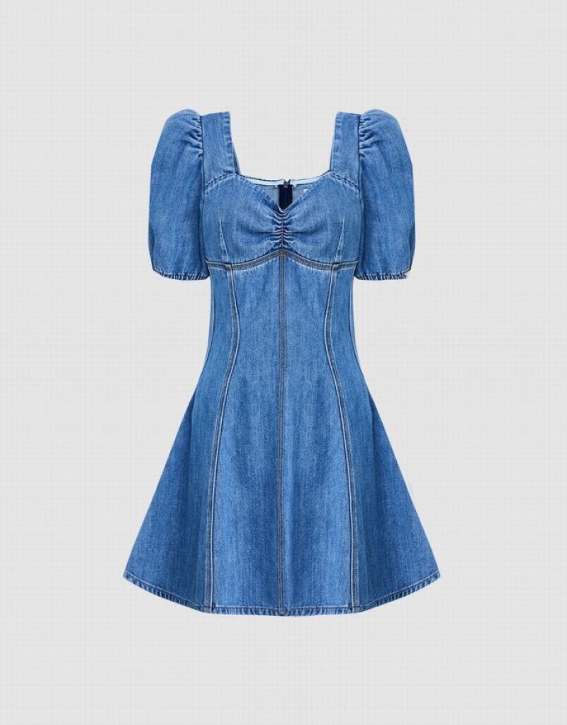 Blue Urban Revivo Skater Women\'s Denim Dress | PRULWQ-214