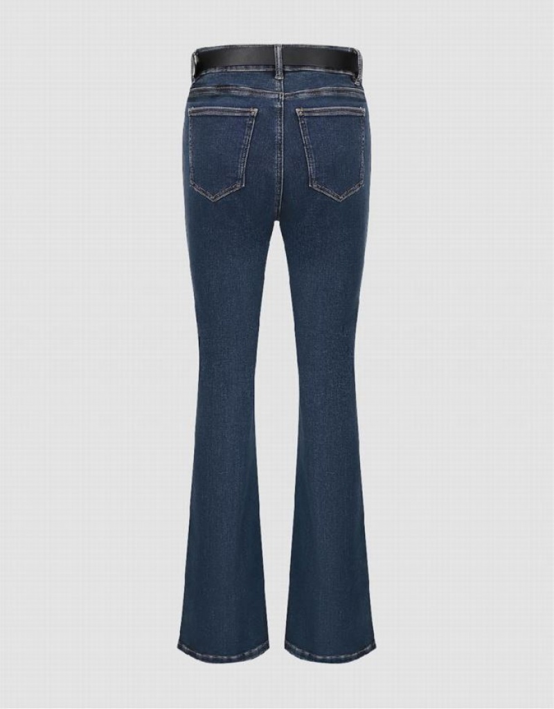 Blue Urban Revivo Split Hem Flare With Belt Women's Jeans | WJONFV-809