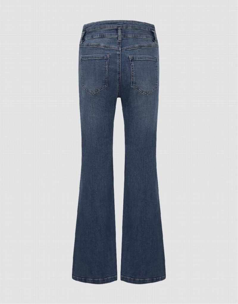 Blue Urban Revivo Split Hem Flare Women's Jeans | LDBFEW-384